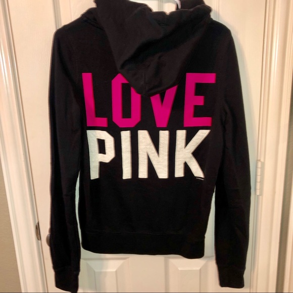 PINK Victoria's Secret Tops - PINK black and pink zip hooded sweatshirt med.